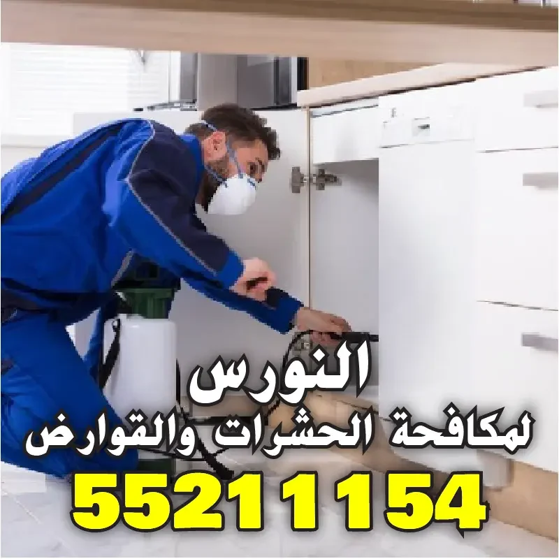 أحد الفنيين المختصين بمكافحة الحشرات يقوم برش المبيدات اللازمة لمكافحة الصراصير في أحد المطابخ - أفضل مكافحة صراصير في الكويت